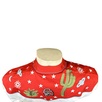 Men's Vintage Red Cactus & Stars Chain Stitch Embroidered Western Shirt