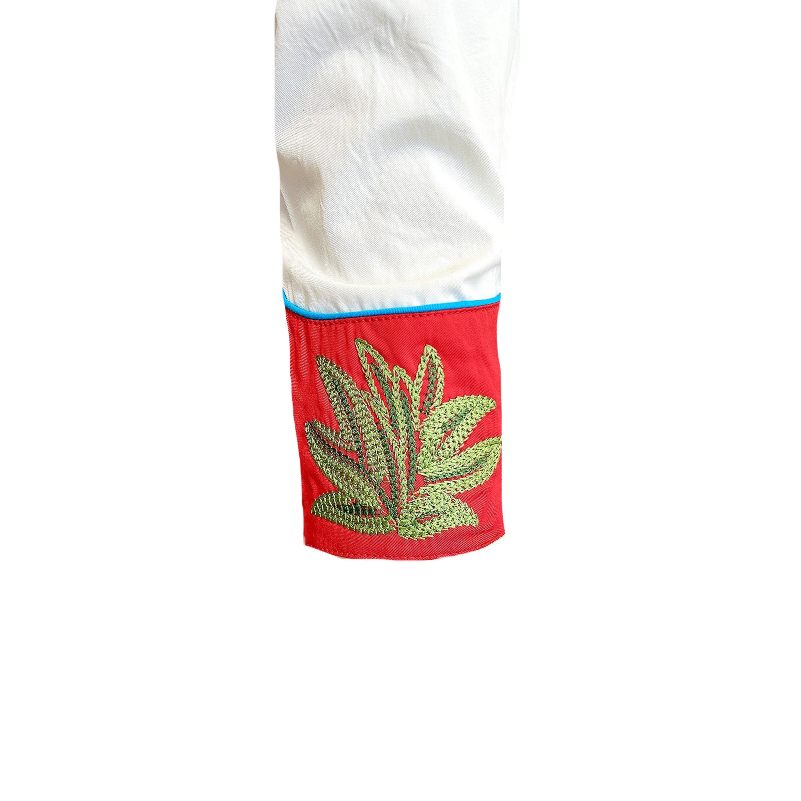 Men's Vintage Red Cactus & Stars Chain Stitch Embroidered Western Shirt