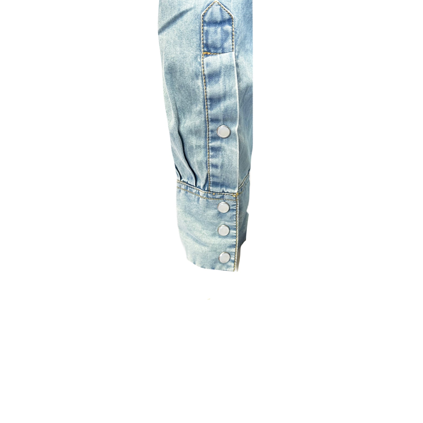 Men's Vintage 2-Tone Denim & Native Pattern Embroidered Western Shirt