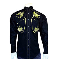 Men's Black Cannabis Cowboy Embroidered Western Shirt