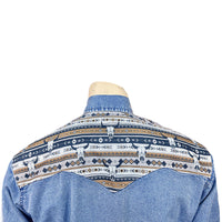 Men's Vintage 2-Tone Denim & Steer Skull Embroidered Western Shirt