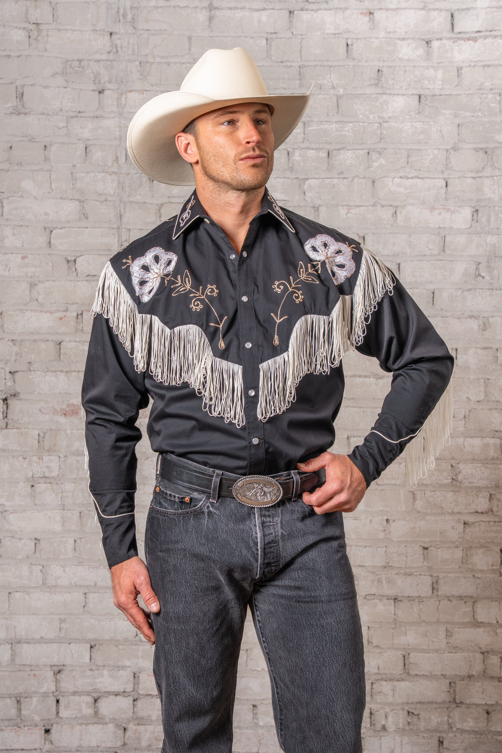 cowboy dress shirt Men's Vintage Fringe Black Embroidered Western Wide Belt Elastic Belts This two stripe check LaborDay26 Color:Lilac Tapestry Rose