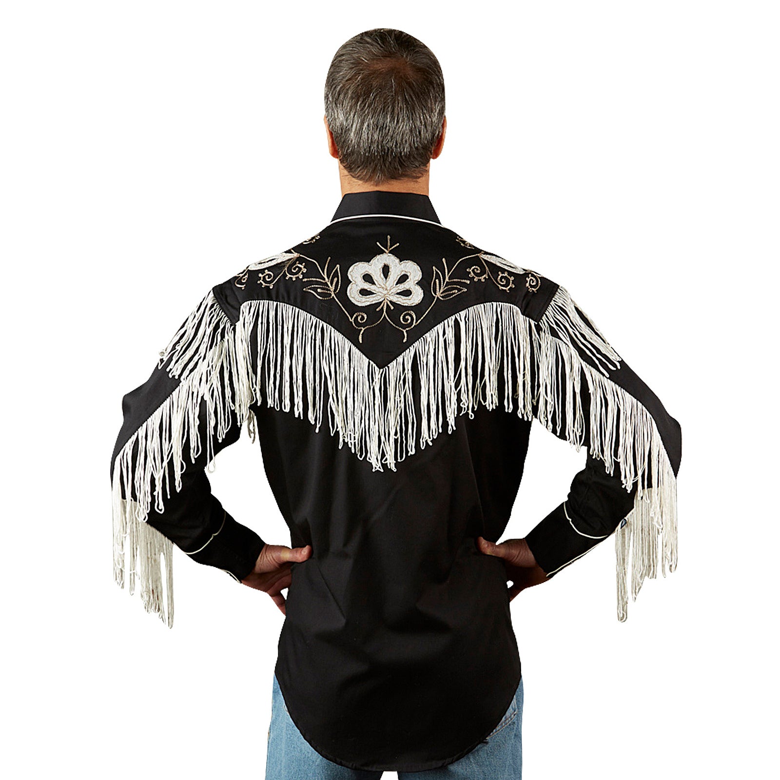 Men's Vintage Fringe Black Embroidered Western Shirt