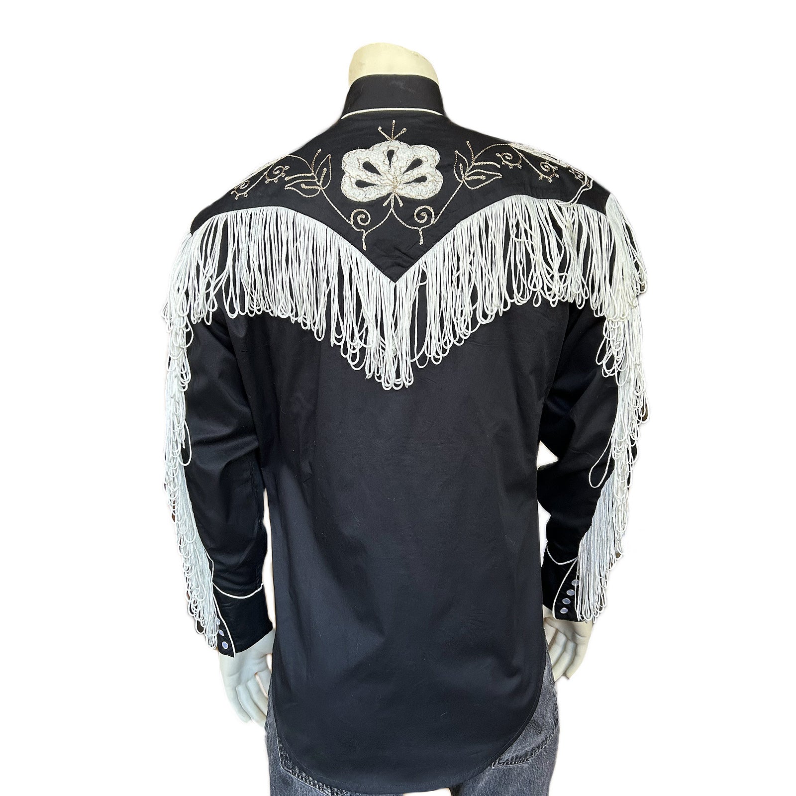Men's Vintage Fringe Black Embroidered Western Shirt