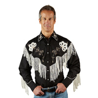 Men's Vintage Fringe Black Embroidered Western Shirt