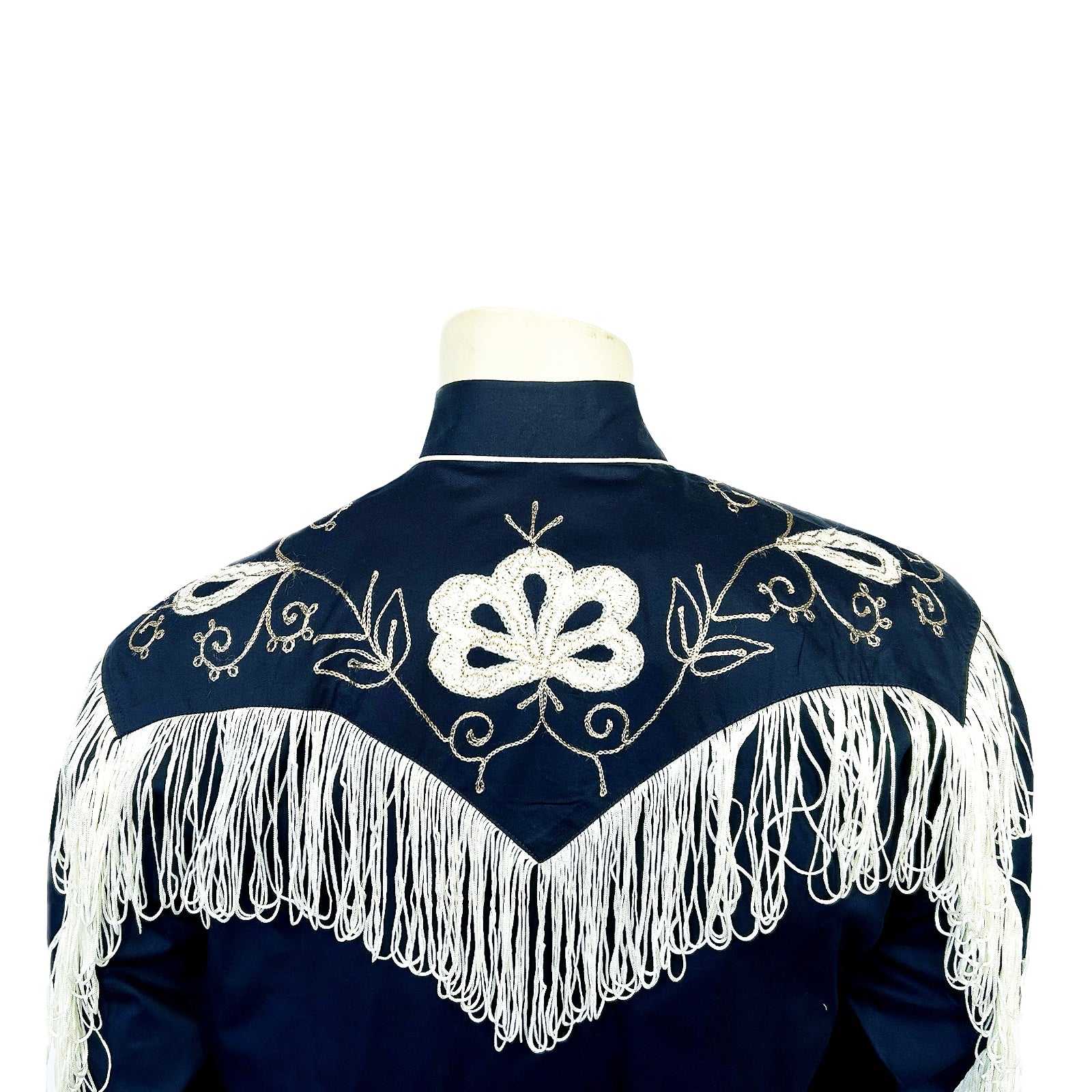 Men's Vintage Fringe Navy Embroidered Western Shirt