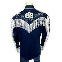 Men's Vintage Fringe Navy Embroidered Western Shirt