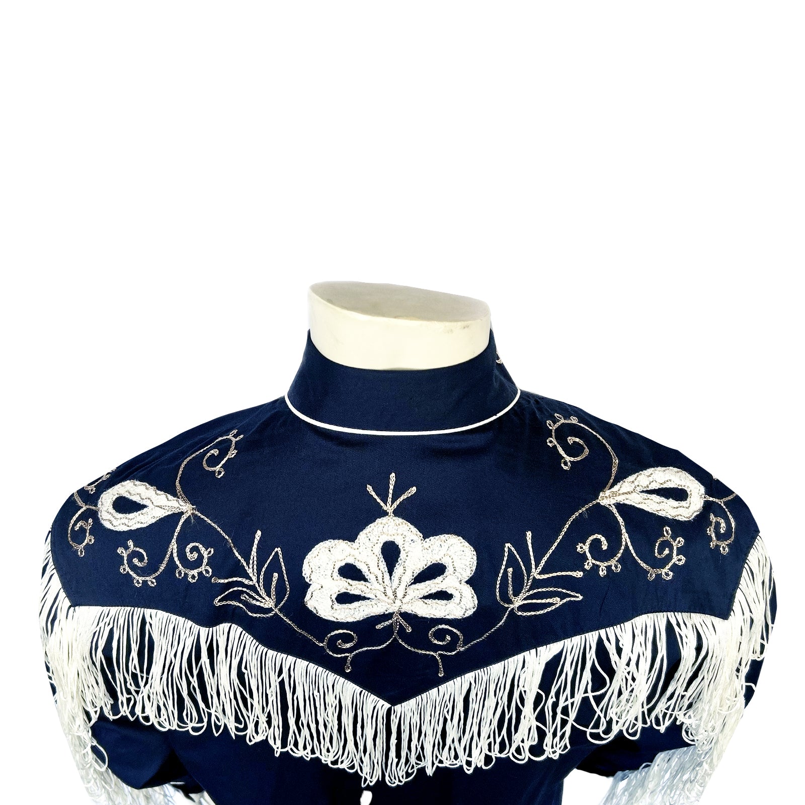 Men's Vintage Fringe Navy Embroidered Western Shirt