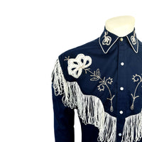 Men's Vintage Fringe Navy Embroidered Western Shirt