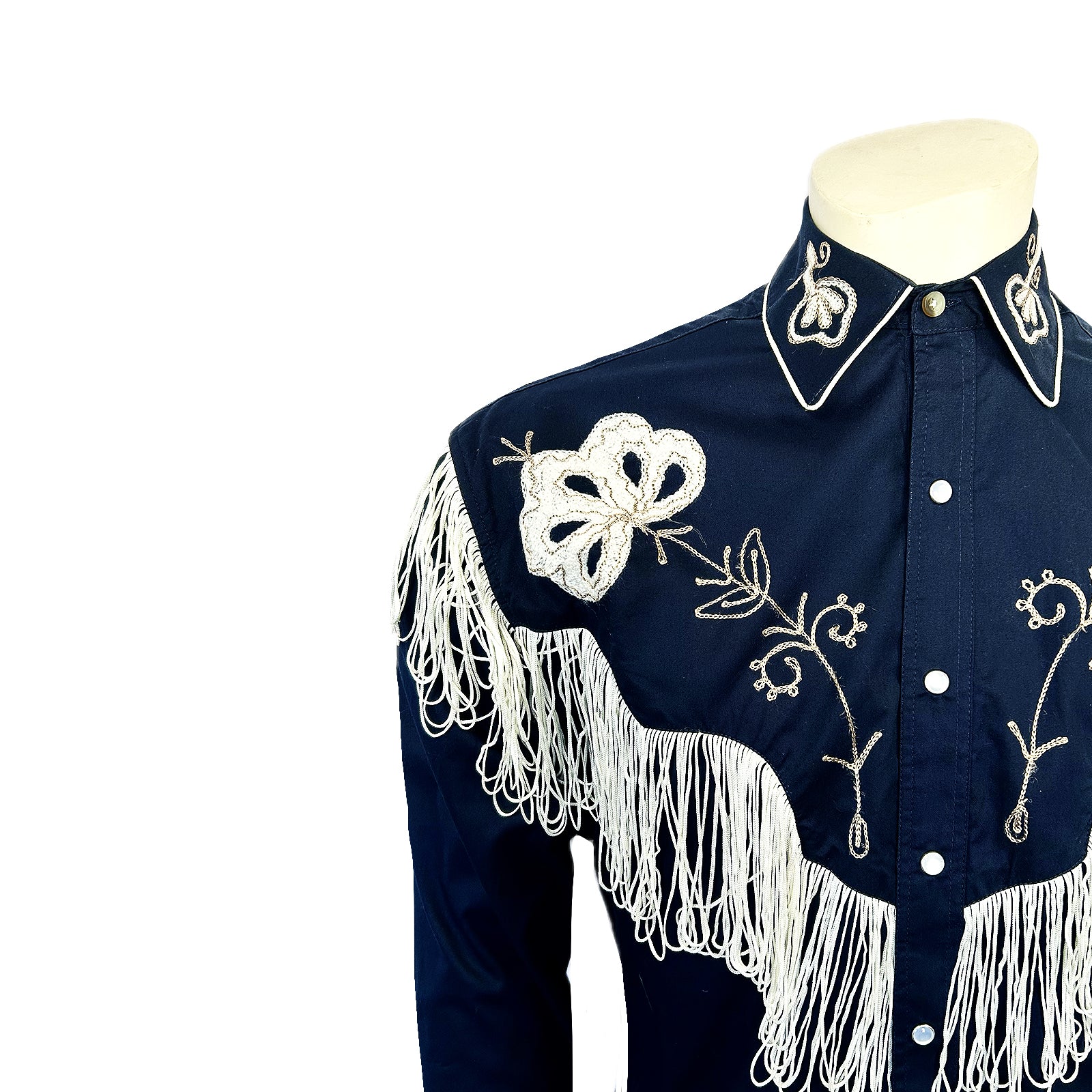 Men's Vintage Fringe Navy Embroidered Western Shirt