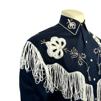 Men's Vintage Fringe Navy Embroidered Western Shirt