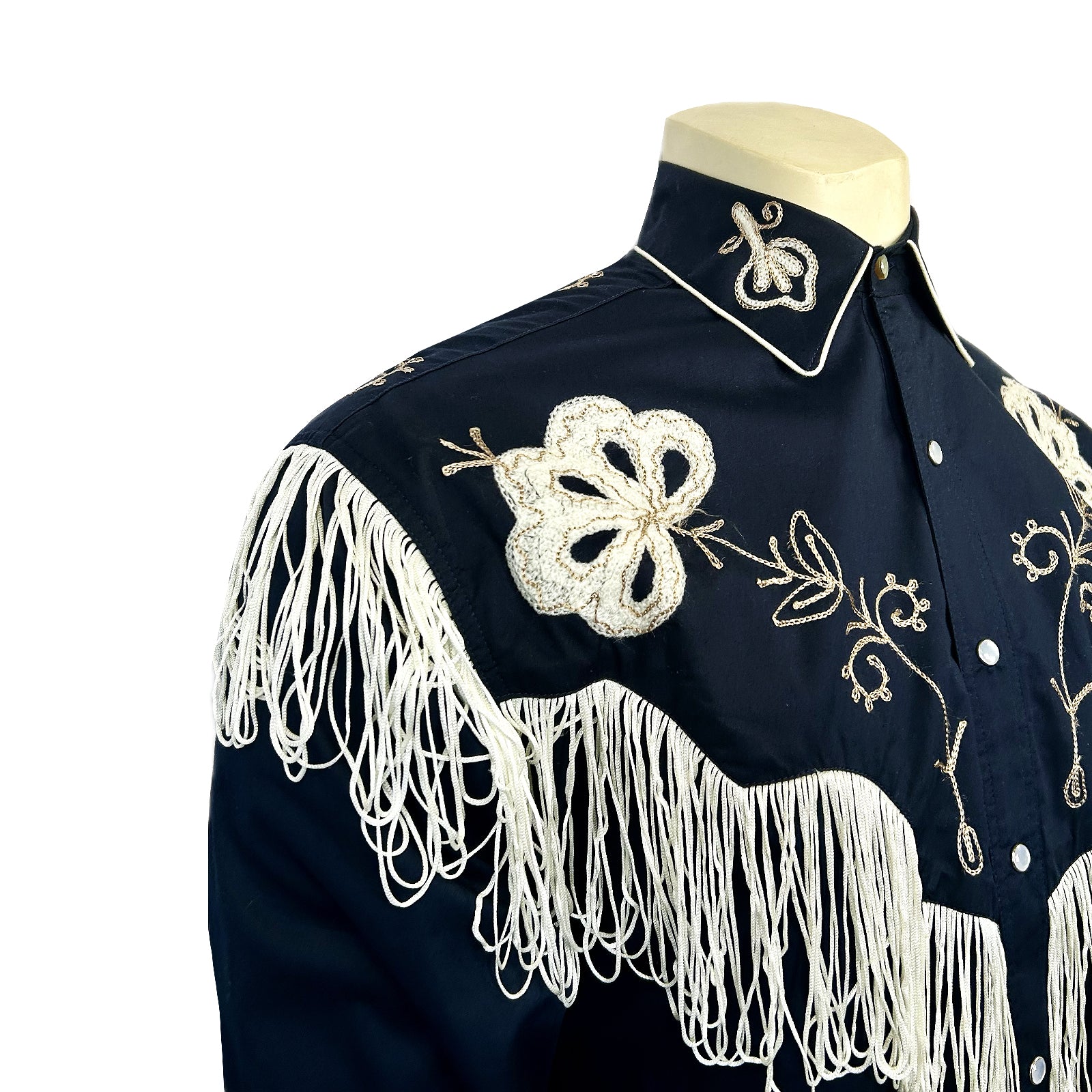 Men's Vintage Fringe Navy Embroidered Western Shirt