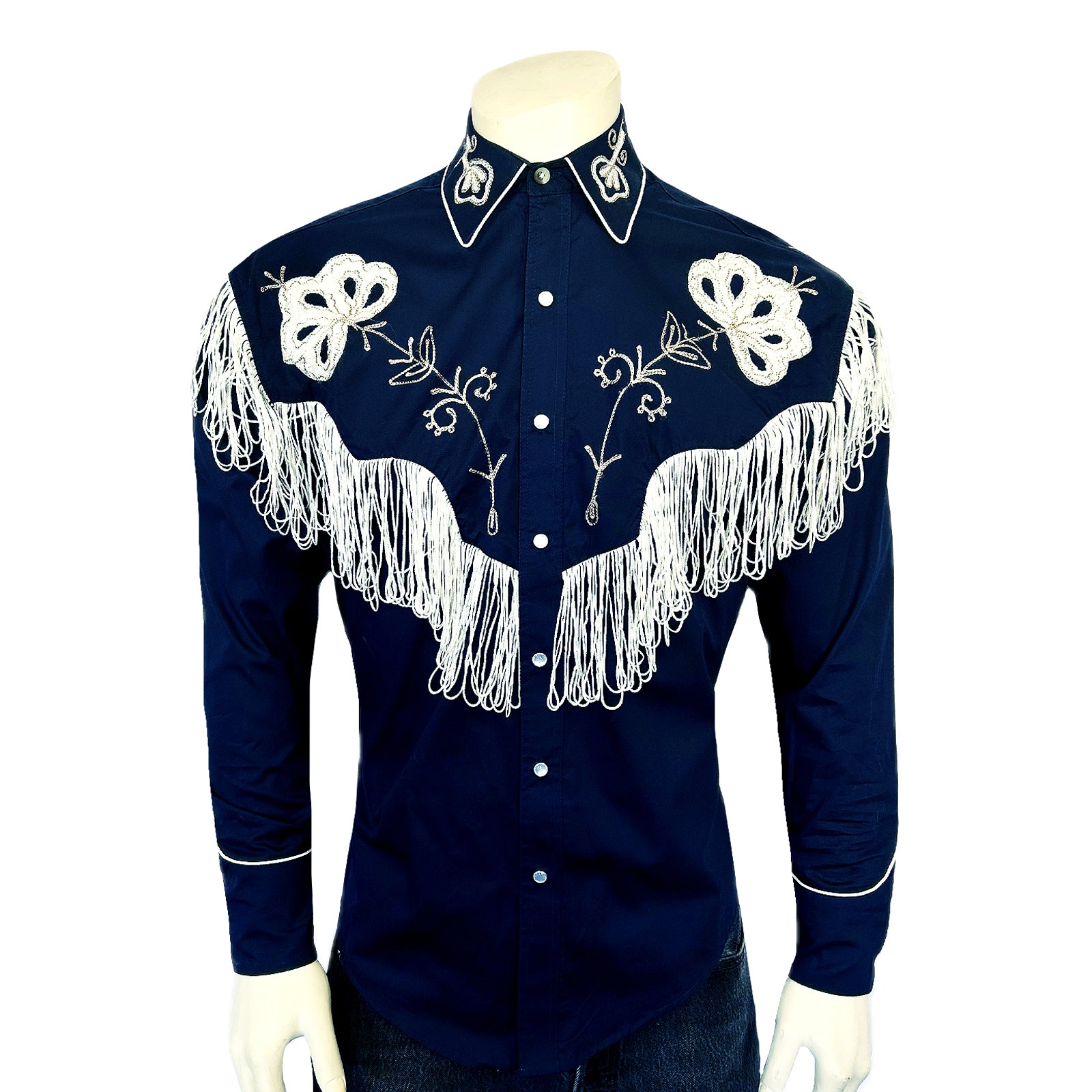 Men's Vintage Fringe Navy Embroidered Western Shirt