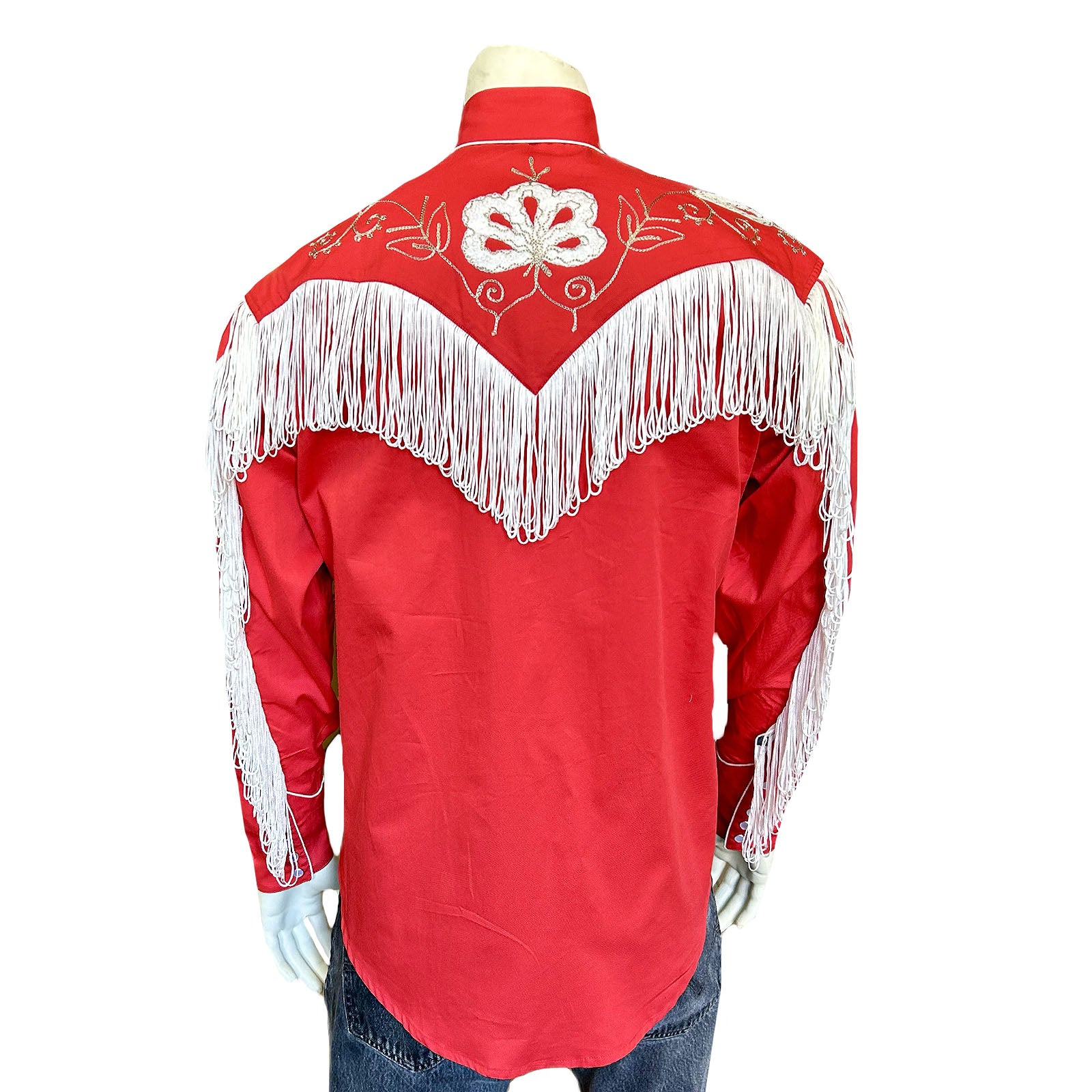 Men's Vintage Red Fringe Embroidered Western Shirt
