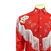 Men's Vintage Red Fringe Embroidered Western Shirt