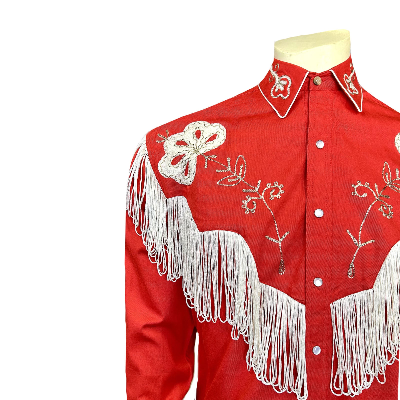 Men's Vintage Red Fringe Embroidered Western Shirt