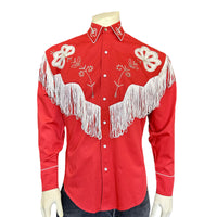 Men's Vintage Red Fringe Embroidered Western Shirt