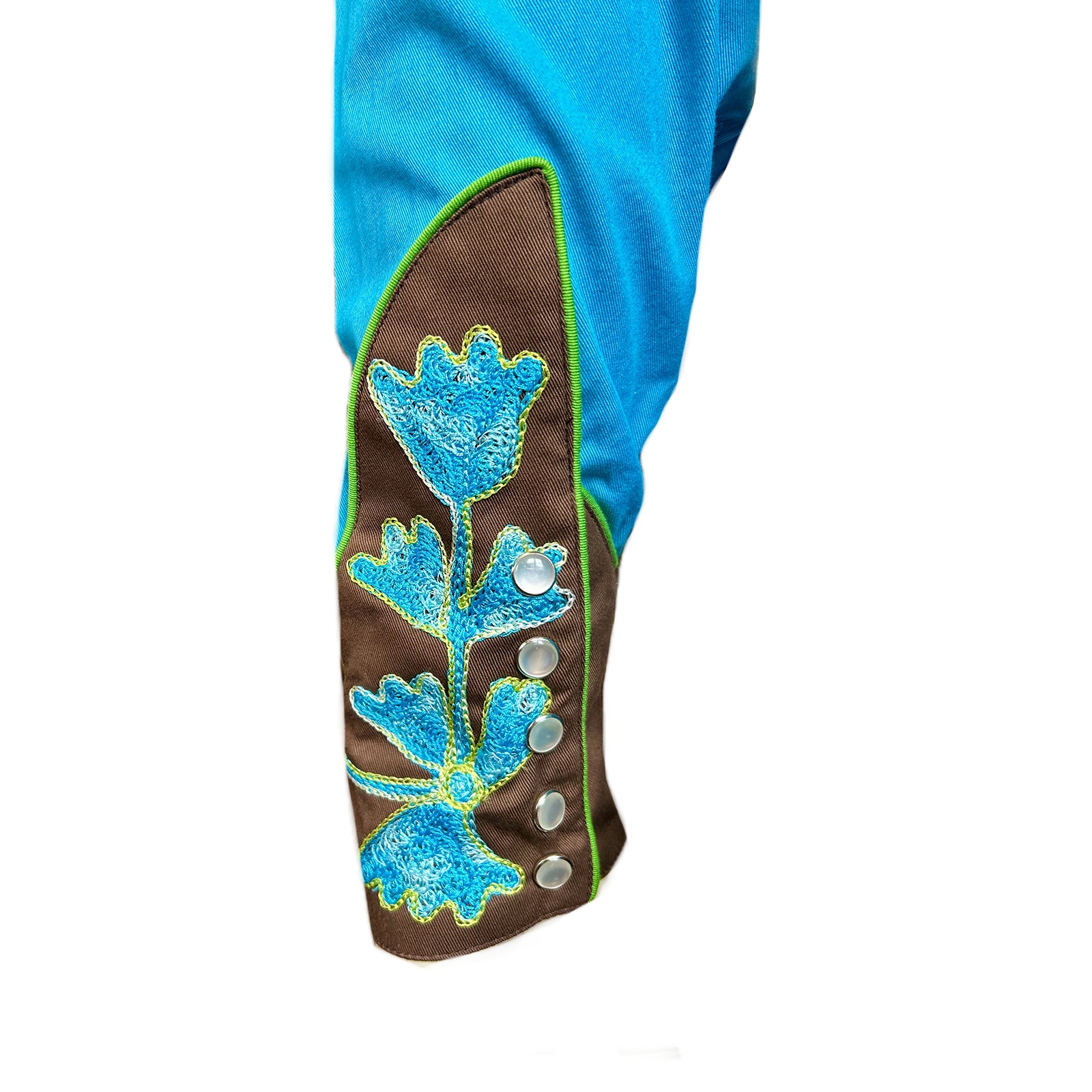 Men's Floral 2-Tone Brown & Turquoise Embroidered Western Shirt