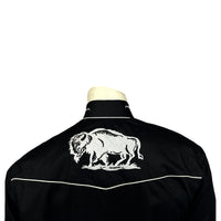 Men's Vintage Black American Bison Embroidered Western Shirt