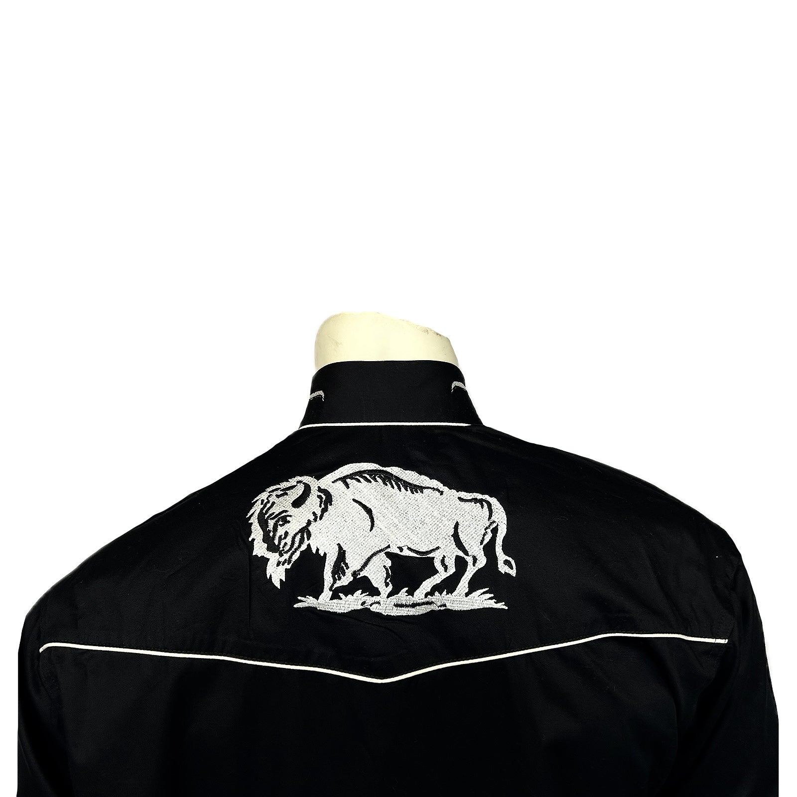 Men's Vintage Black American Bison Embroidered Western Shirt