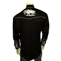 Men's Vintage Black American Bison Embroidered Western Shirt