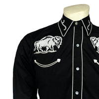 Men's Vintage Black American Bison Embroidered Western Shirt