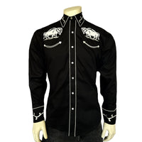 Men's Vintage Black American Bison Embroidered Western Shirt