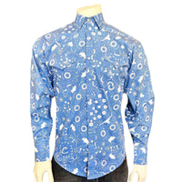Men's Blue Bison Bandana Print Western Shirt