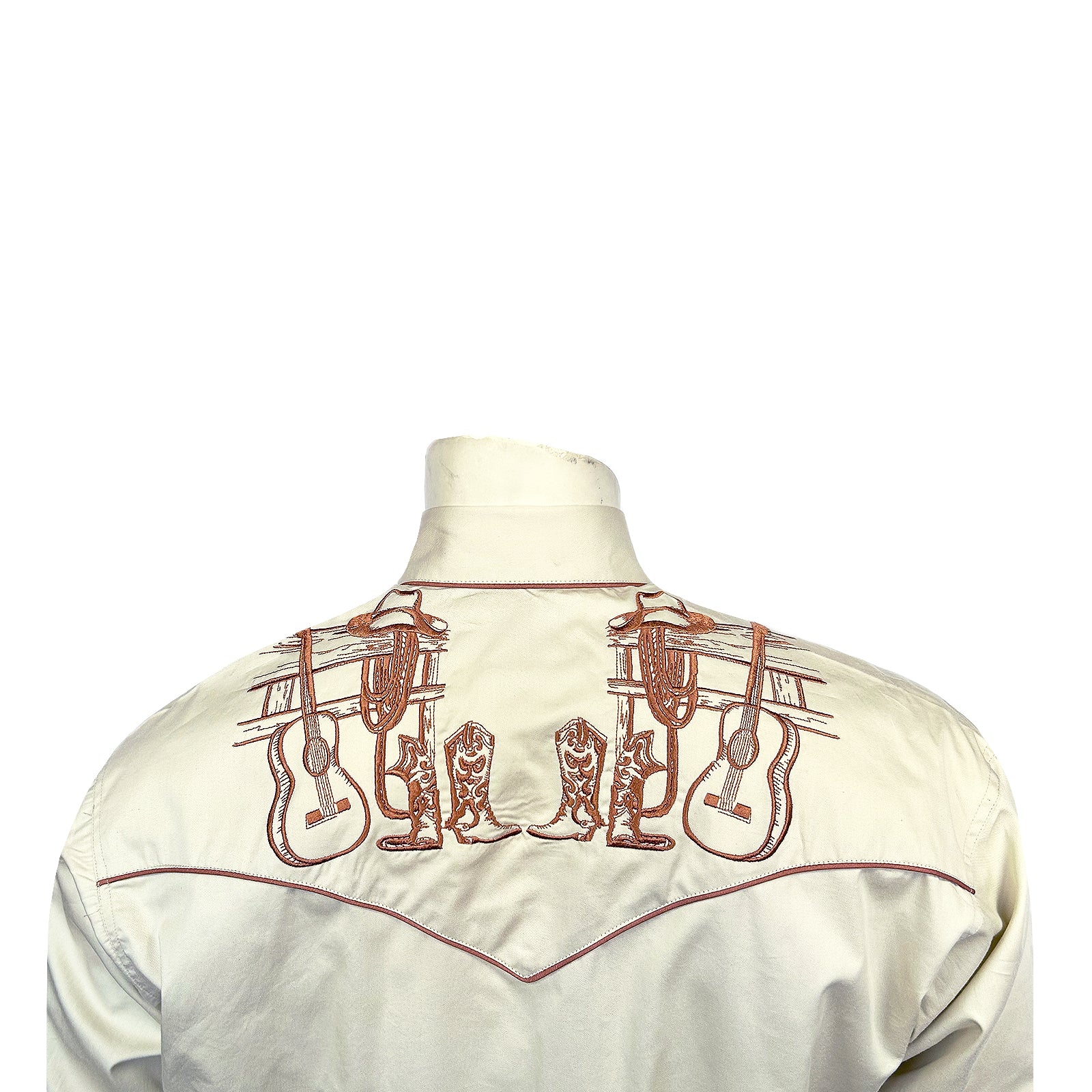 Men’s Khaki Guitar, Boot & Hat Embroidered Western Shirt