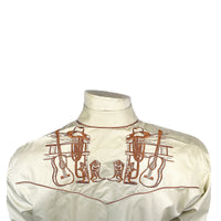 Men’s Khaki Guitar, Boot & Hat Embroidered Western Shirt