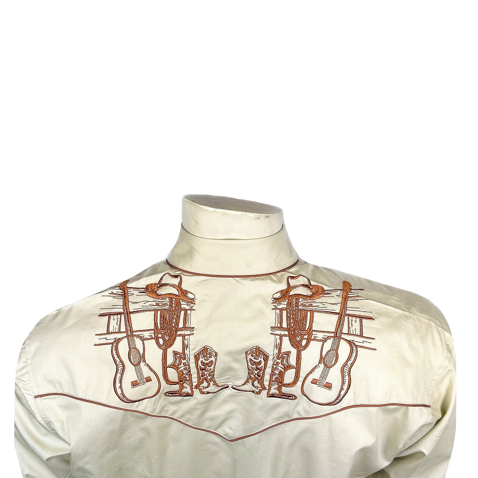 Men’s Khaki Guitar, Boot & Hat Embroidered Western Shirt