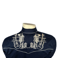 Men’s Navy Guitar, Boot & Hat Embroidered Western Shirt