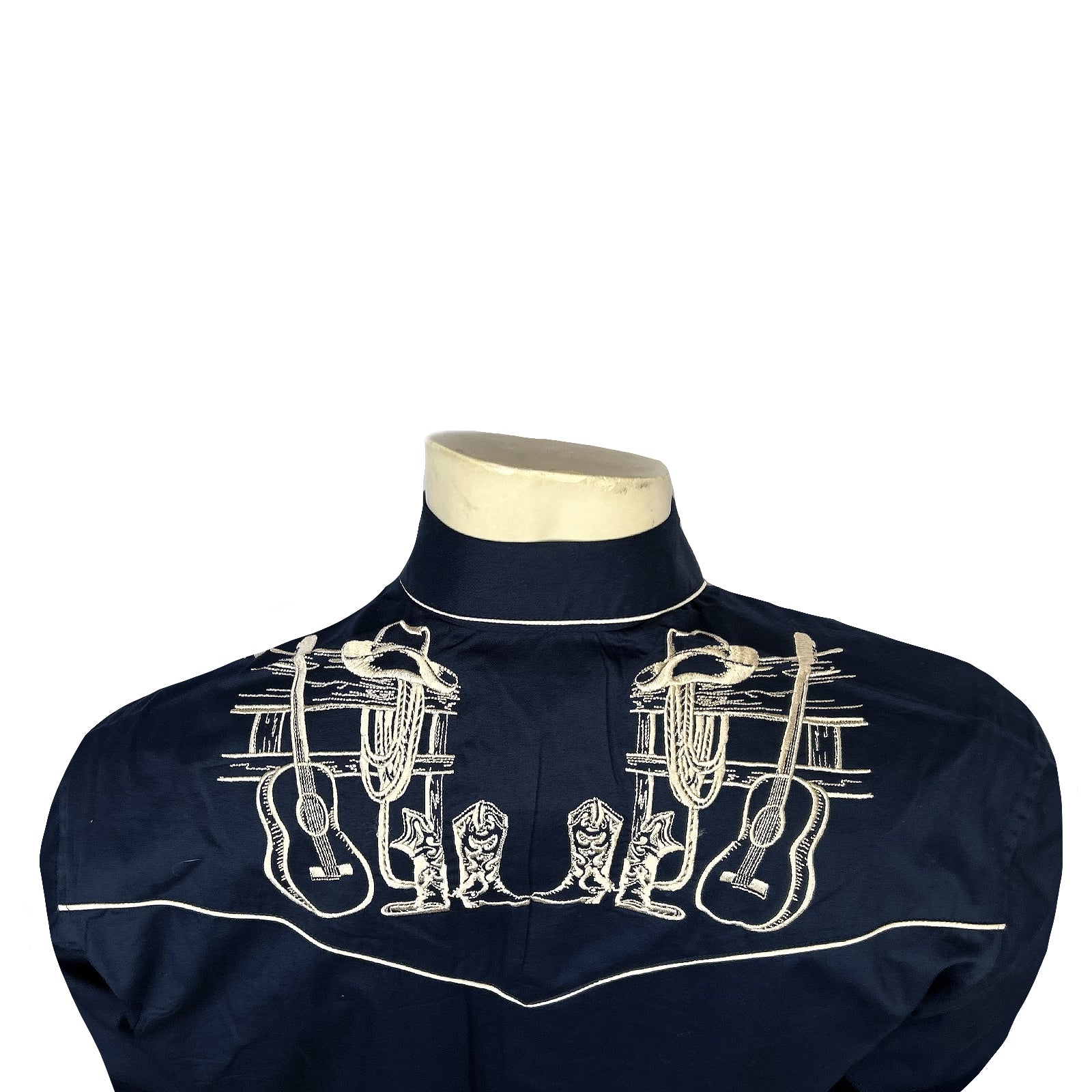 Men’s Navy Guitar, Boot & Hat Embroidered Western Shirt