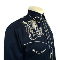 Men’s Navy Guitar, Boot & Hat Embroidered Western Shirt