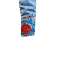 Men’s Vintage Denim Red Floral & Turquoise Embroidered Western Shirt