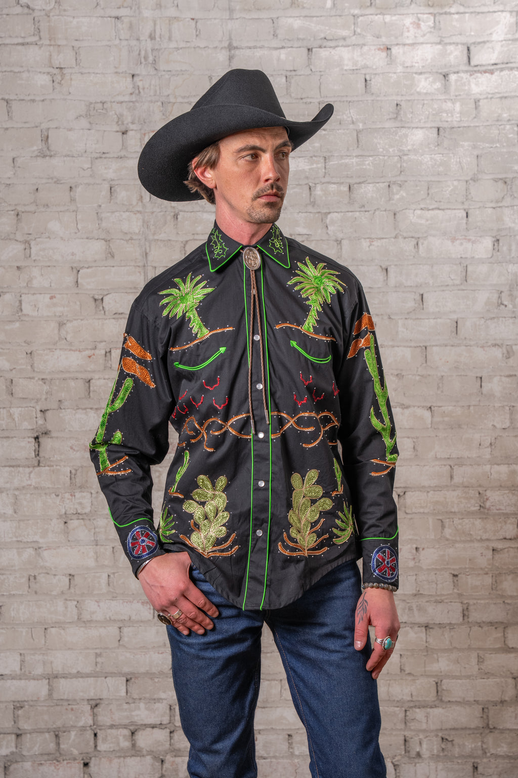 Men's Porter Wagoner Black Embroidered Western Shirt