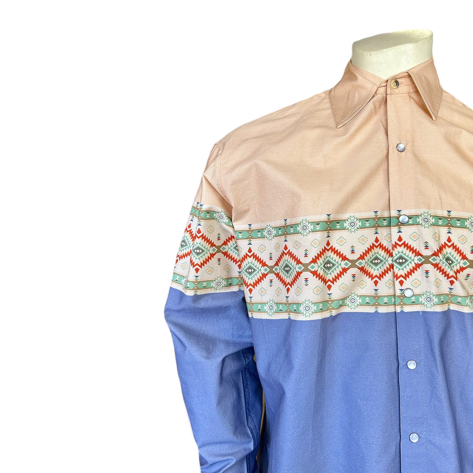 Native Pattern Peach & Blue 2-Tone Print Western Shirt
