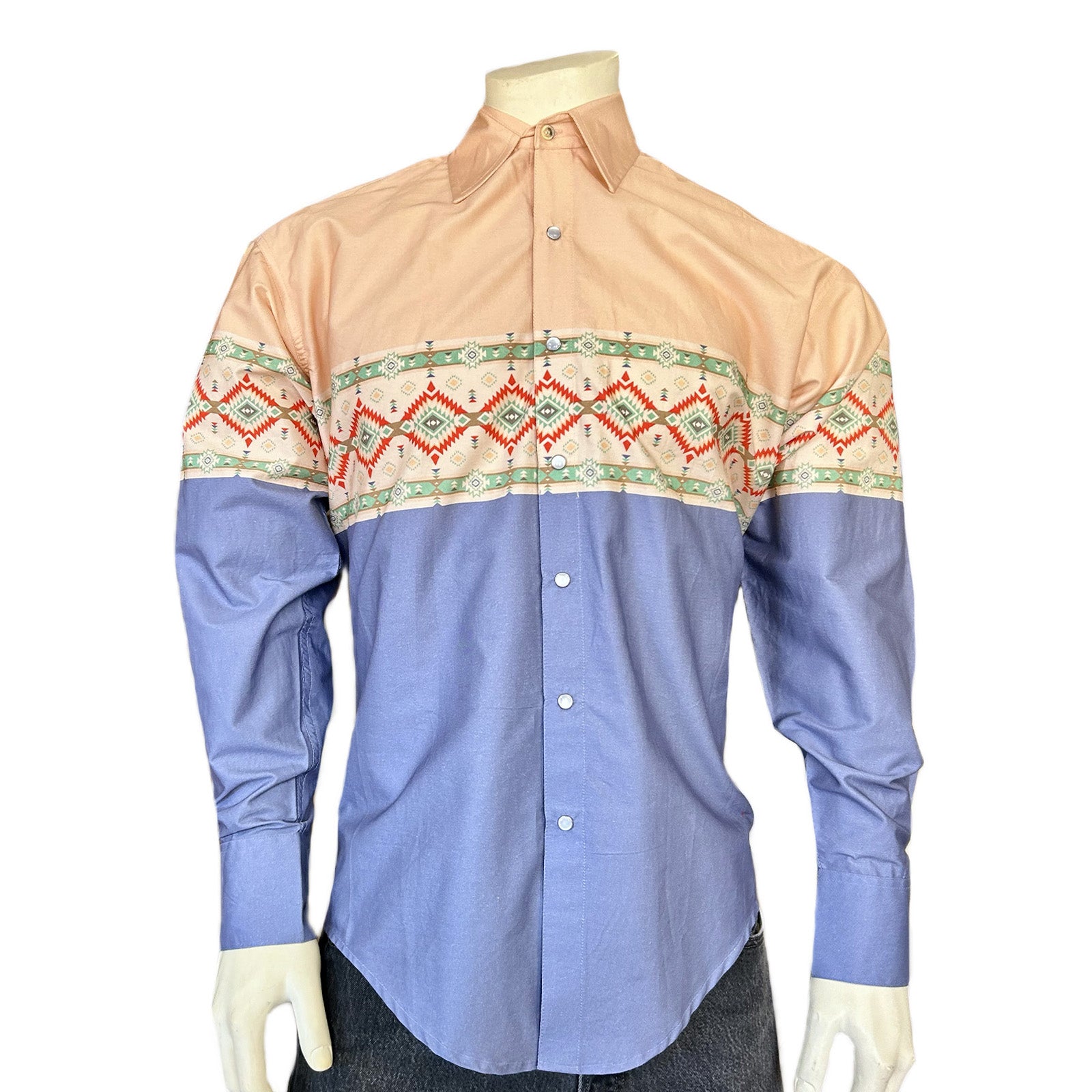 Native Pattern Peach & Blue 2-Tone Print Western Shirt