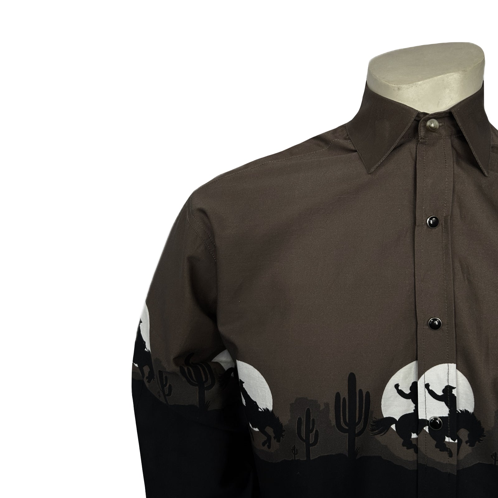 Men's Long Sleeve Brown/Black 2-Tone Moonlit Cowboy Western Print