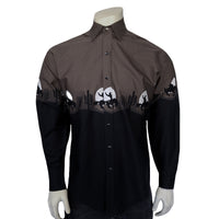 Men's Long Sleeve Brown/Black 2-Tone Moonlit Cowboy Western Print
