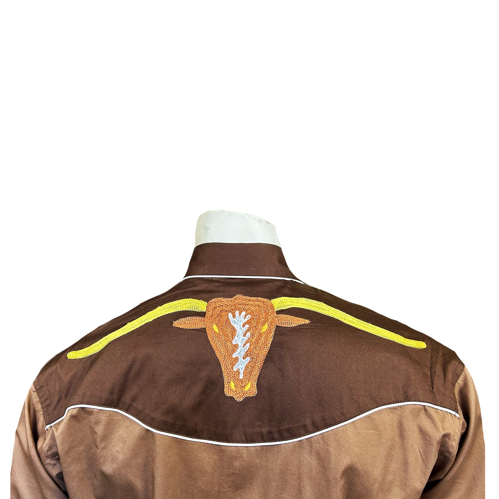 Men's Embroidered 2-Tone Steer Western Shirt in Brown