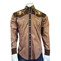 Men's Embroidered 2-Tone Steer Western Shirt in Brown