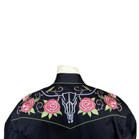 Men’s Black Steer Longhorn & Floral Embroidered Western Shirt