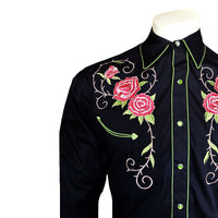 Men’s Black Steer Longhorn & Floral Embroidered Western Shirt
