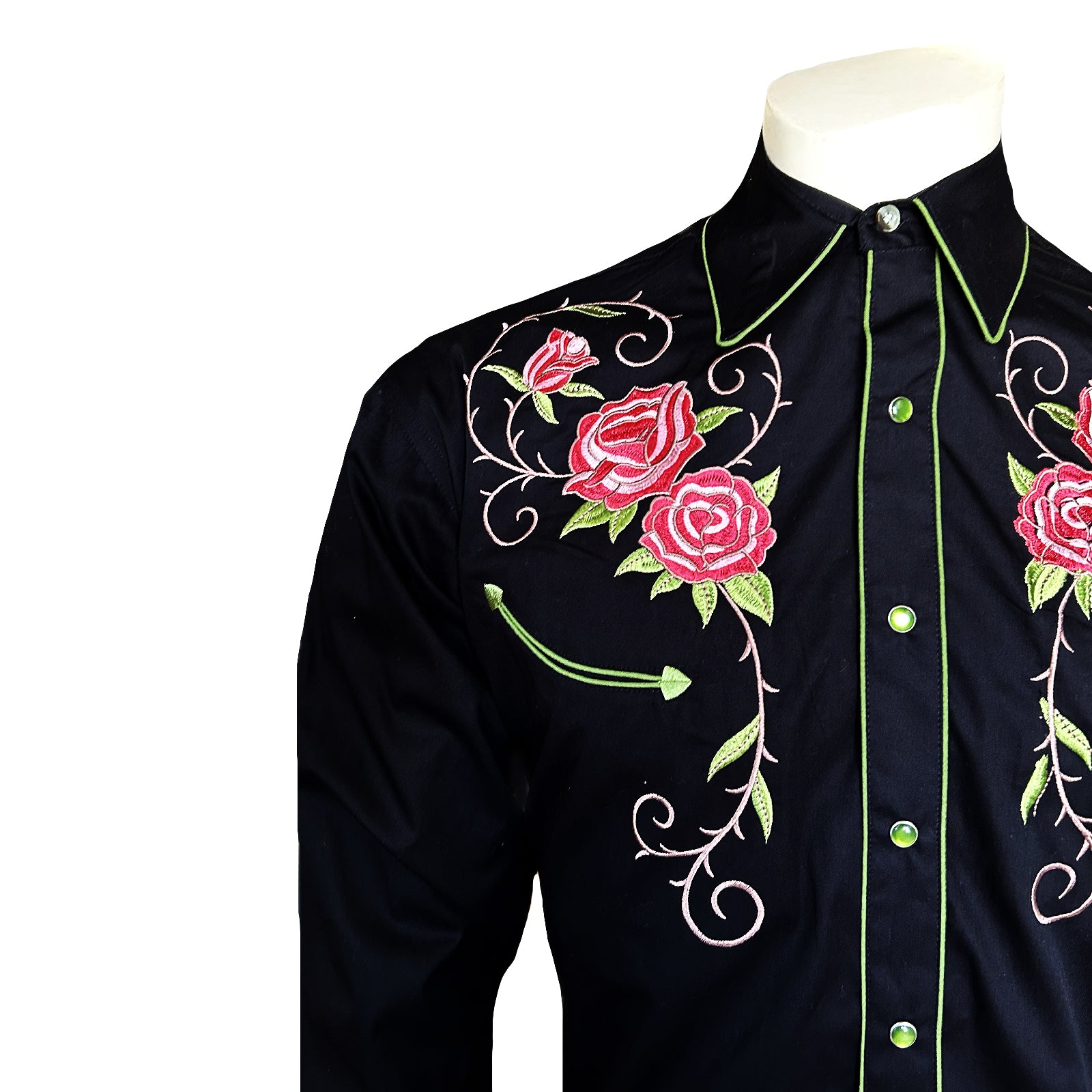 Men’s Black Steer Longhorn & Floral Embroidered Western Shirt