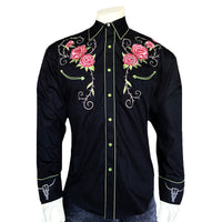 Men’s Black Steer Longhorn & Floral Embroidered Western Shirt