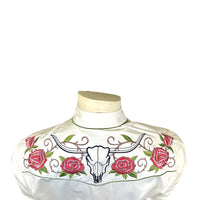 Men’s Longhorn & Floral Embroidered Western Shirt in Ivory