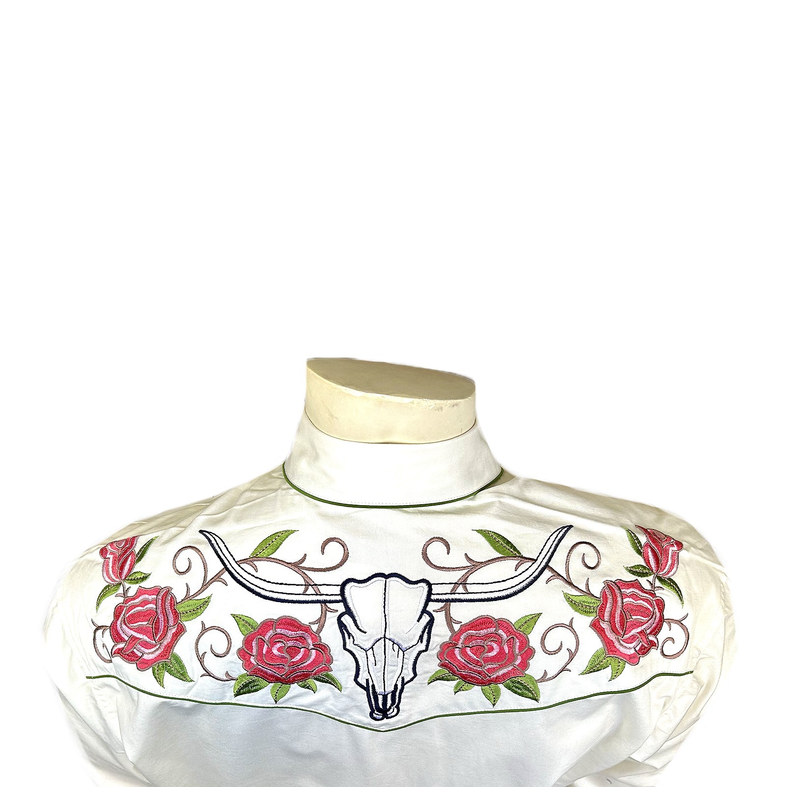 Men’s Longhorn & Floral Embroidered Western Shirt in Ivory
