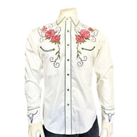 Men’s Longhorn & Floral Embroidered Western Shirt in Ivory