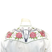 Men’s Longhorn & Floral Embroidered Western Shirt in Ivory